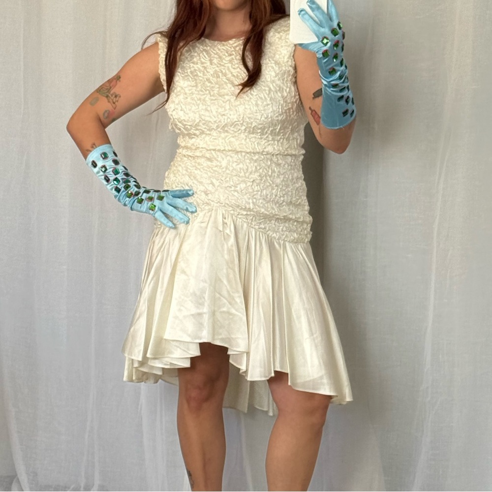 ✿ ⋆｡ Vintage Zum Zum Ivory Ruched Drop Waist Wedding Dress ⋆｡✿